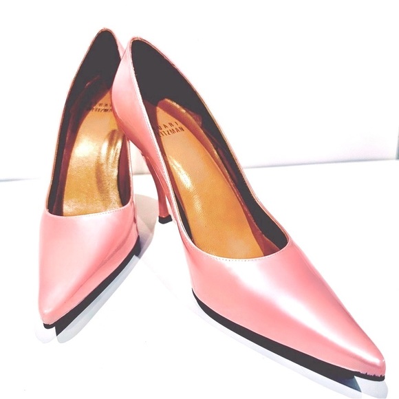 👠🖤 STUART WEITZMAN Pink Patent Leather Vintage Power Pumps | Sz 5.5M Spain - Picture 1 of 7
